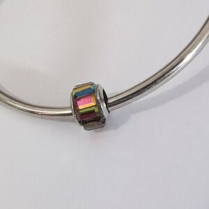 Silver Iridescent Crystal Spacer Charm for‎ Pandora Style Bracelet